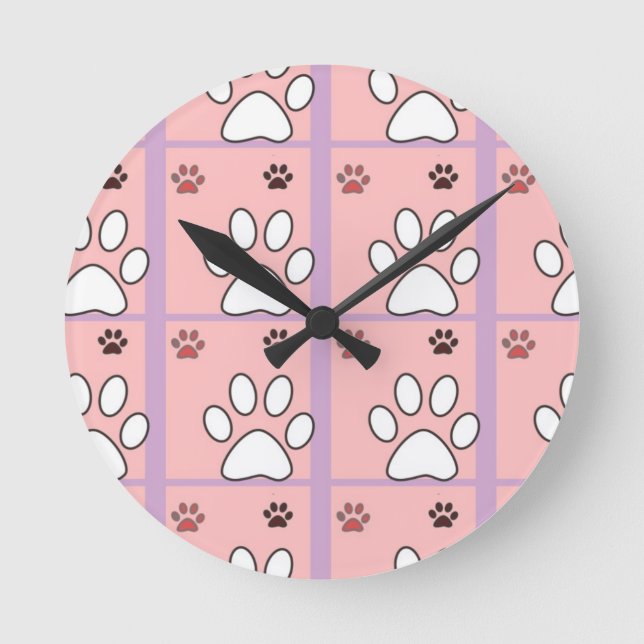 Reloj Redondo Mediano Dog Paw Pattern (Anverso)