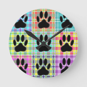 Reloj Redondo Mediano Dog Paw Pattern Quilt