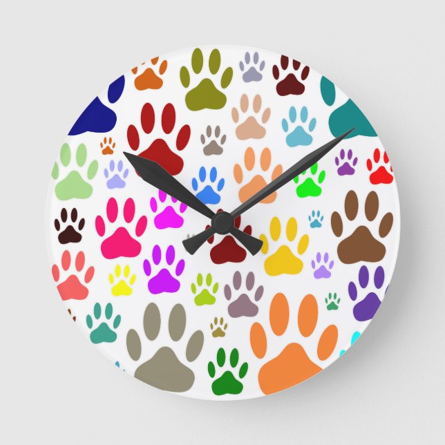 Reloj Redondo Mediano Dog Paw Prints All Over (Anverso)