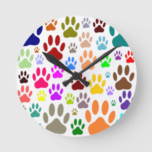 Reloj Redondo Mediano Dog Paw Prints All Over