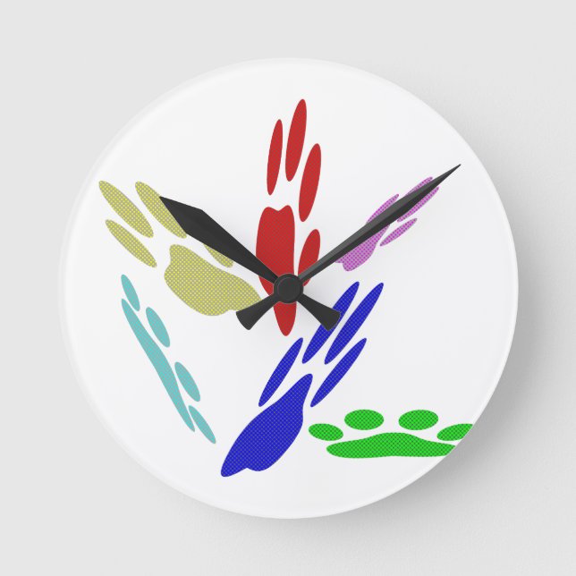 Reloj Redondo Mediano Dog Paw Prints With Polka Dots (Anverso)