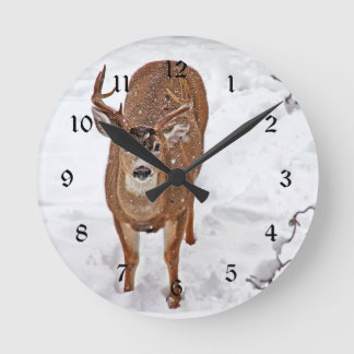 Reloj Redondo Mediano Dólar de los ciervos en nieve del invierno