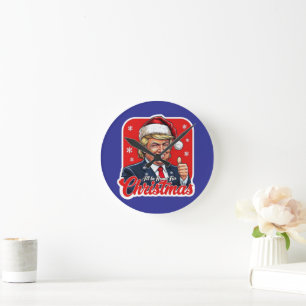 Reloj Redondo Mediano Donald Trump Navidades Santa Claus Art