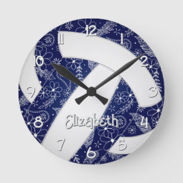 Reloj Redondo Mediano doodle boho floral marina voleibol blanco azul
