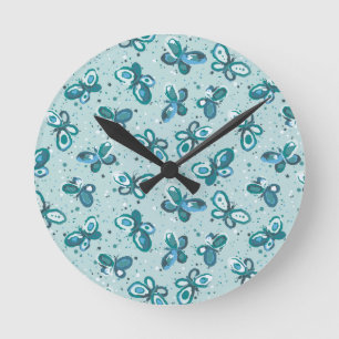 Reloj Redondo Mediano Doodle Bugs Mariposas - turquesa - patrón.