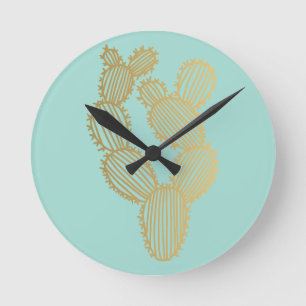 Reloj Redondo Mediano Doodle de Cactus Gold Pricky