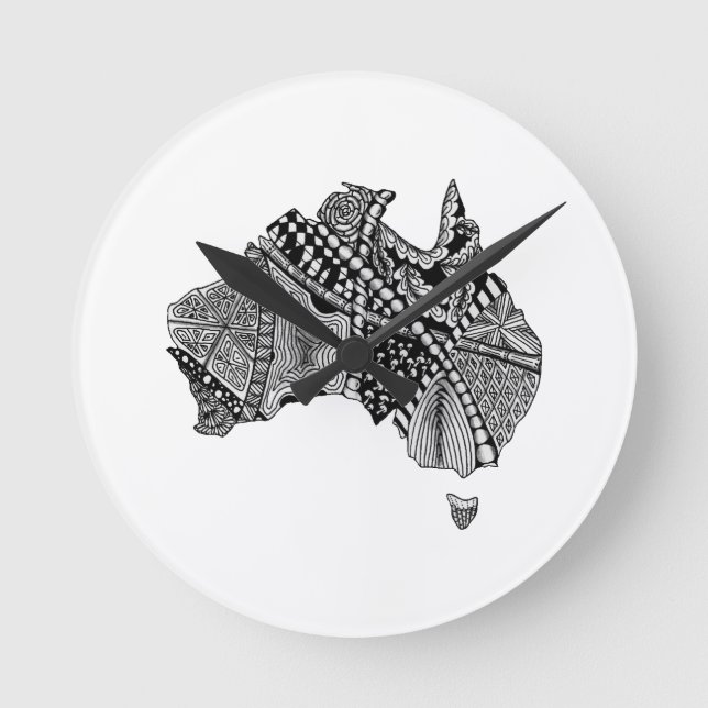 Reloj Redondo Mediano Doodle del mapa de Australia (Anverso)