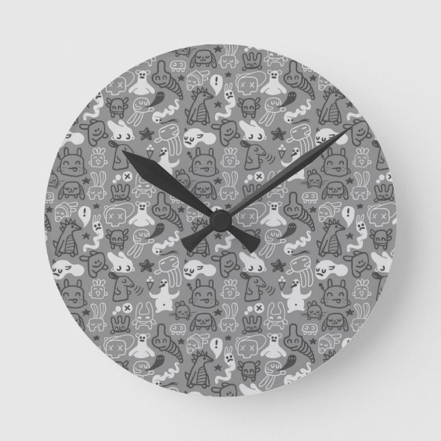 Reloj Redondo Mediano doodles pattern illustration (Anverso)