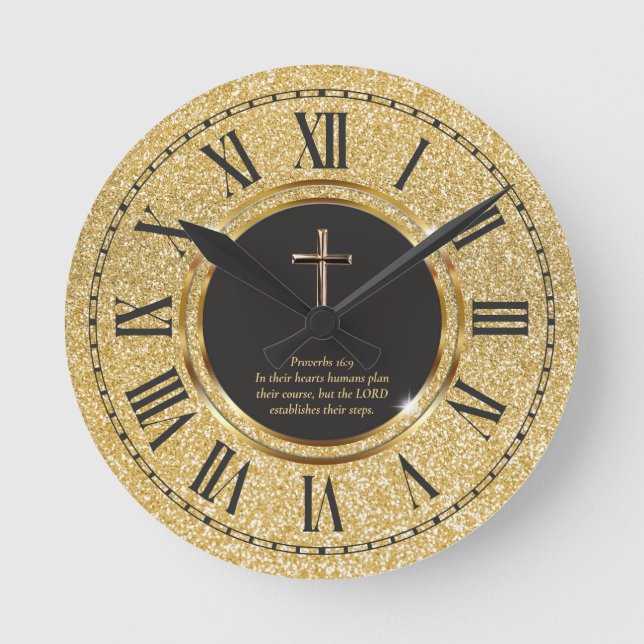 Reloj Redondo Mediano Dorado Brillante Elegante Pastor Sacerdote Iglesia (Anverso)