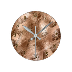 Reloj Redondo Mediano Dorado Bronceado Guepardo Estampado de Leopardo Ma