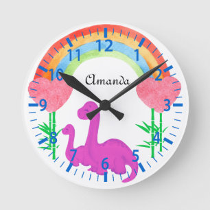 Reloj Redondo Mediano Dormitorio caprichoso de dinosaurio femenino perso