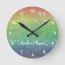 Reloj Redondo Mediano Dormitorio del niño Purpurina del arcoiris