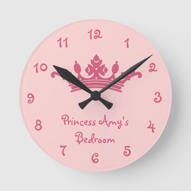 Reloj Redondo Mediano Dormitorio personalizado del Chica de la Princesa  (Anverso)