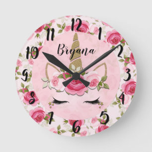 Reloj Redondo Mediano Dormitorio Unicorn Rosas de flores rosas 
