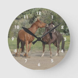 Reloj Redondo Mediano Dos caballos jugando