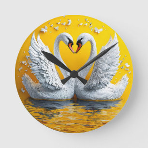 Reloj Redondo Mediano Dos cisnes elegantes