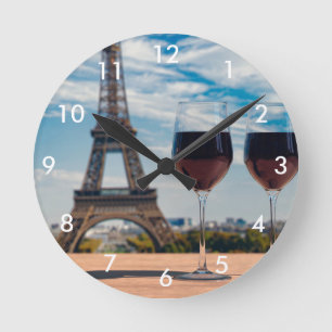 Reloj Redondo Mediano Dos copas de vino con Torre Eiffel
