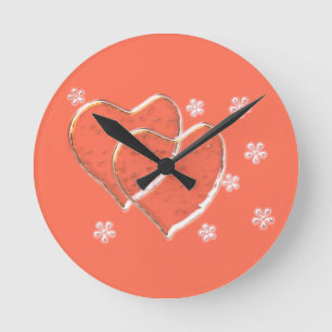 Reloj Redondo Mediano dos corazones transparentes, boda romántico
