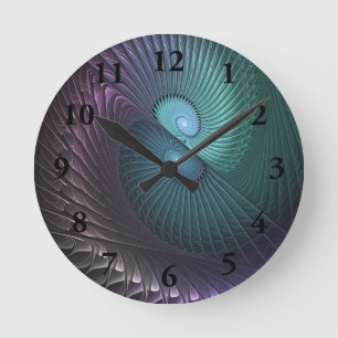 Reloj Redondo Mediano Dos espirales colorido arte fractal abstracto mode