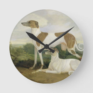 Reloj Redondo Mediano Dos galgos en un paisaje (aceite en lona)