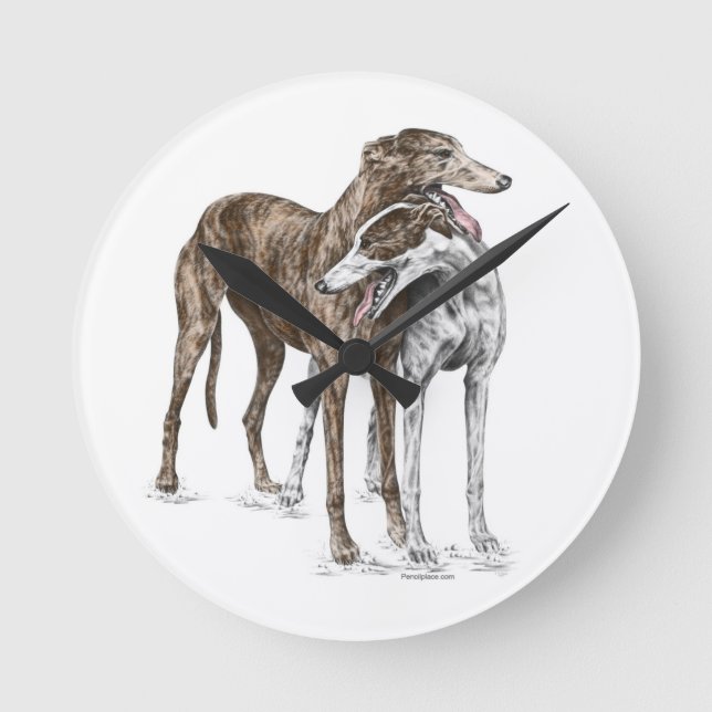 Reloj Redondo Mediano Dos Greyhound Friends Dog Art (Anverso)