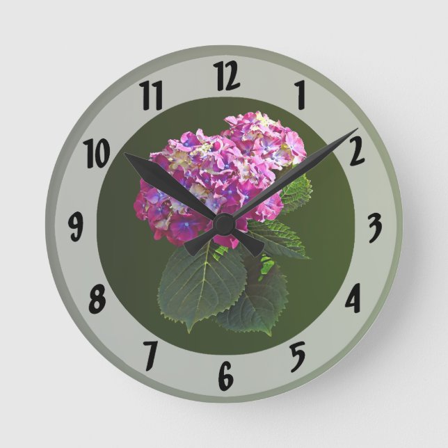 Reloj Redondo Mediano Dos Hydrangea Rosa (Anverso)