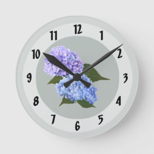 Reloj Redondo Mediano Dos lavanda de Hydrangea y azul