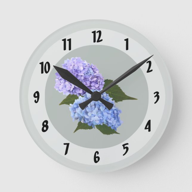 Reloj Redondo Mediano Dos lavanda de Hydrangea y azul (Anverso)