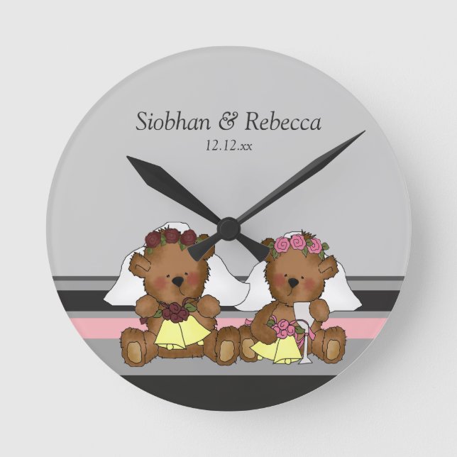 Reloj Redondo Mediano Dos novios Teddy Bears (Anverso)