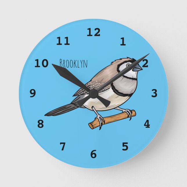 Reloj Redondo Mediano Double-barred finch bird cartoon illustration (Anverso)