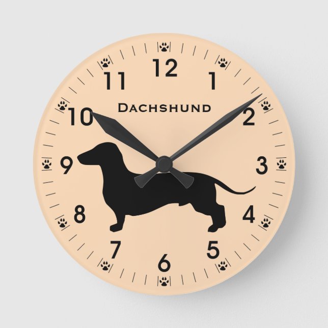 Reloj Redondo Mediano Doxie Dachshund Dog Silhouette personalizada (Anverso)