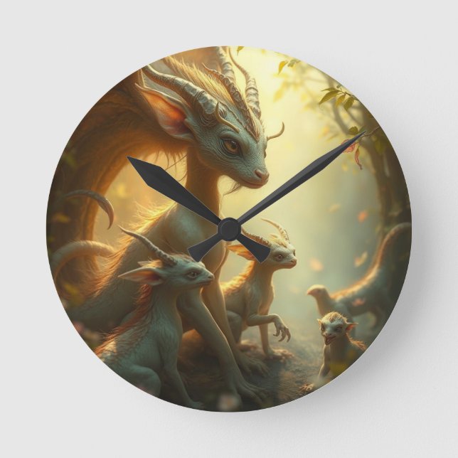 Reloj Redondo Mediano „Drachenmutter im goldenen Wald“ (Anverso)