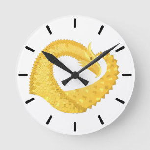 Reloj Redondo Mediano Dragón amarillo del corazón en blanco