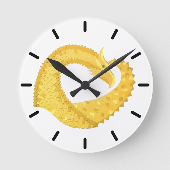 Reloj Redondo Mediano Dragón amarillo del corazón en blanco (Anverso)