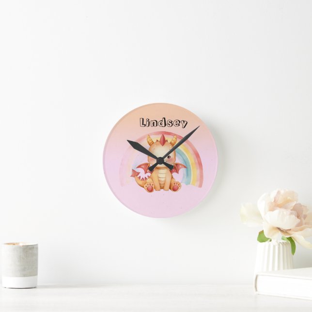Reloj Redondo Mediano Dragón Bebé Arcoíris Lindo  (Hogar)