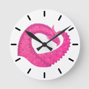 Reloj Redondo Mediano Dragón cardiaco rosa caliente en blanco