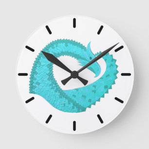 Reloj Redondo Mediano Dragón cardíaco verdigris sobre blanco