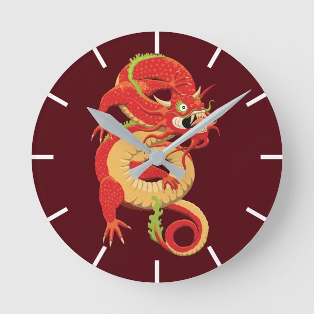 Reloj Redondo Mediano Dragón chino rojo (Anverso)