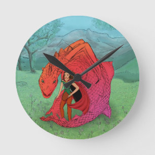 Reloj Redondo Mediano Dragón de bebé rojo