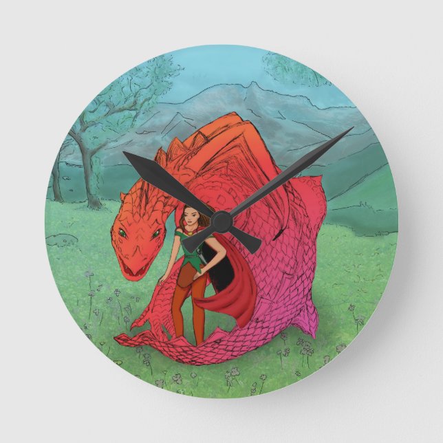 Reloj Redondo Mediano Dragón de bebé rojo (Anverso)