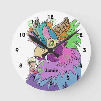 Reloj Redondo Mediano Dragón de Fiesta y Niña Personalizados