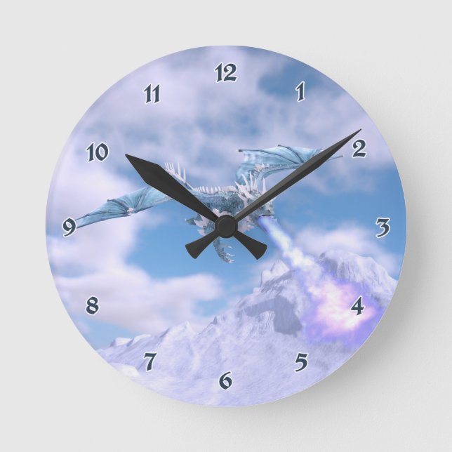 Reloj Redondo Mediano Dragón de hielo de cristal (Anverso)