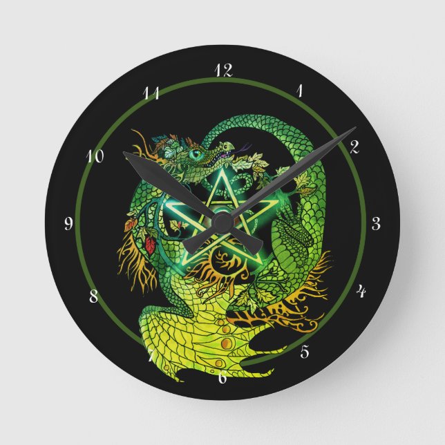 Reloj Redondo Mediano Dragón del Pentáculo Art Nouveau (Anverso)