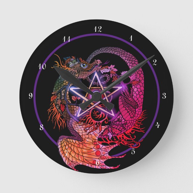Reloj Redondo Mediano Dragón del Pentáculo Art Nouveau (Anverso)