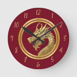 Reloj Redondo Mediano Dragón dorado rojo-