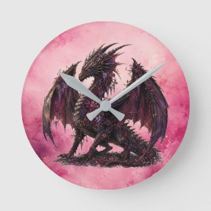 Reloj Redondo Mediano Dragón Flor   Dragón de Fantasía Botánica