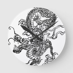 Reloj Redondo Mediano Dragón japonés - en el estilo chino