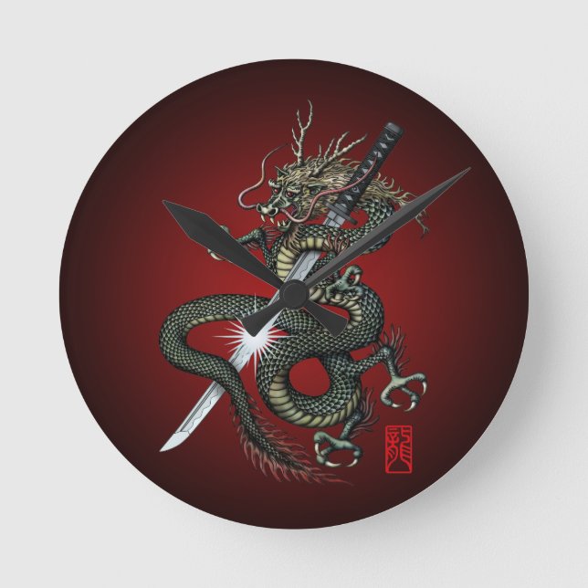 Reloj Redondo Mediano Dragon katana3 (Anverso)