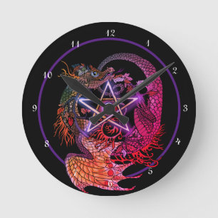 Reloj Redondo Mediano Dragón Pentáculo Art Nouveau