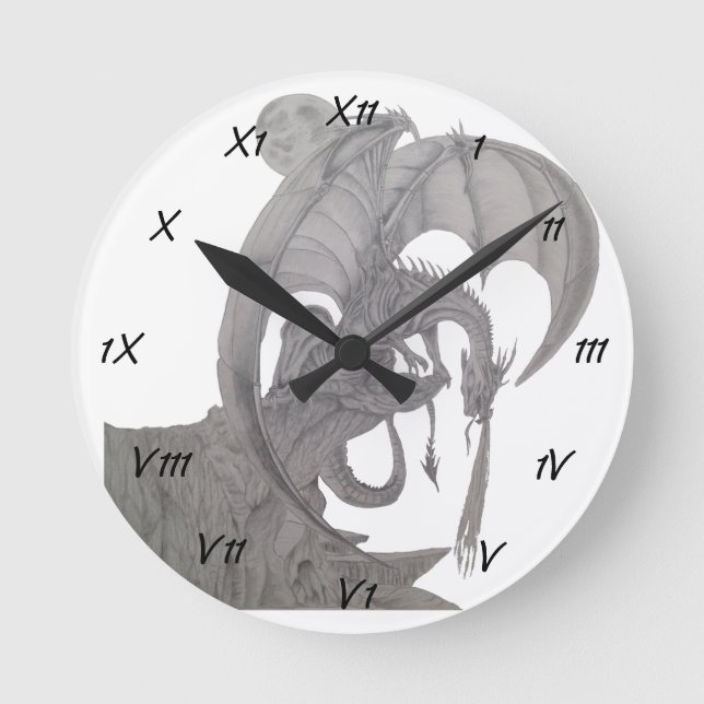 Reloj Redondo Mediano Dragón que escupe fuego, (Anverso)